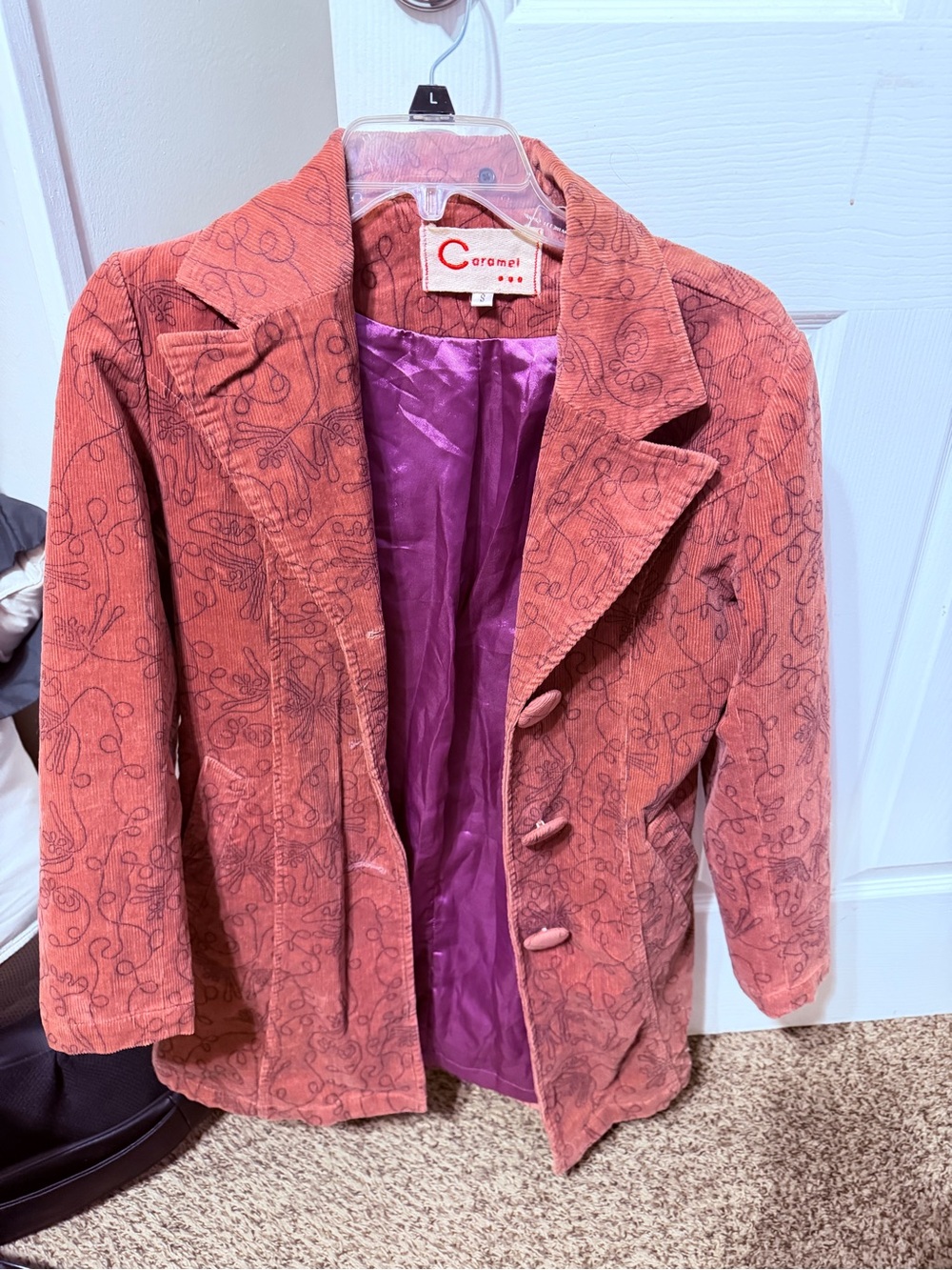 Caramel Women's Coral-Red Patterned Corduroy Blazer -VINTAGE